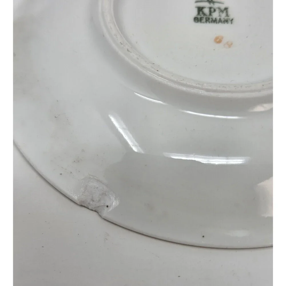Antique KPM Germany Porcelain Demitasse Cup Saucer Rose Garland‎ 1900s Krister